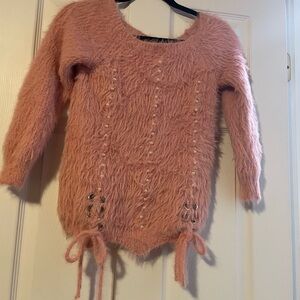 Pink Fuzzy Sweater with Pearl Accents